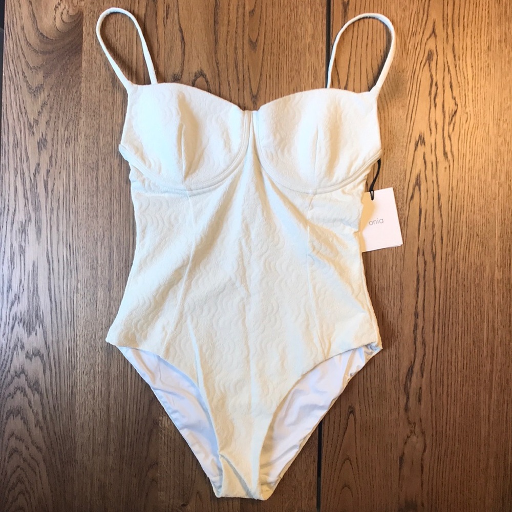Onia cream pattered bodysuit/swimsuit